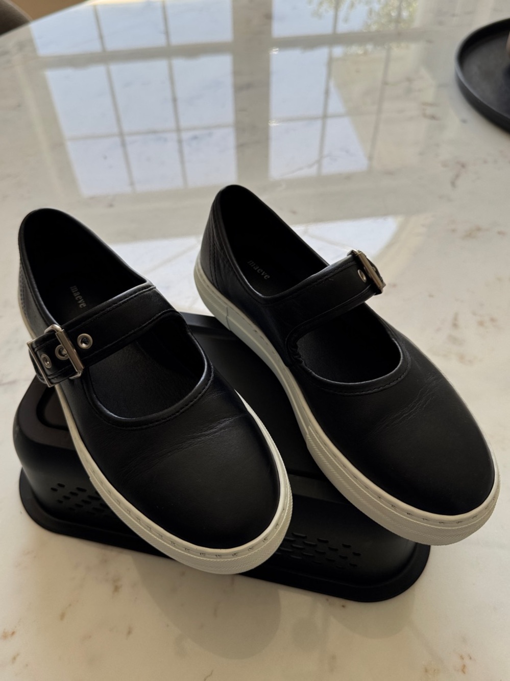 Maeve Black Mary Jane-Style Athletic Sneakers with White Soles